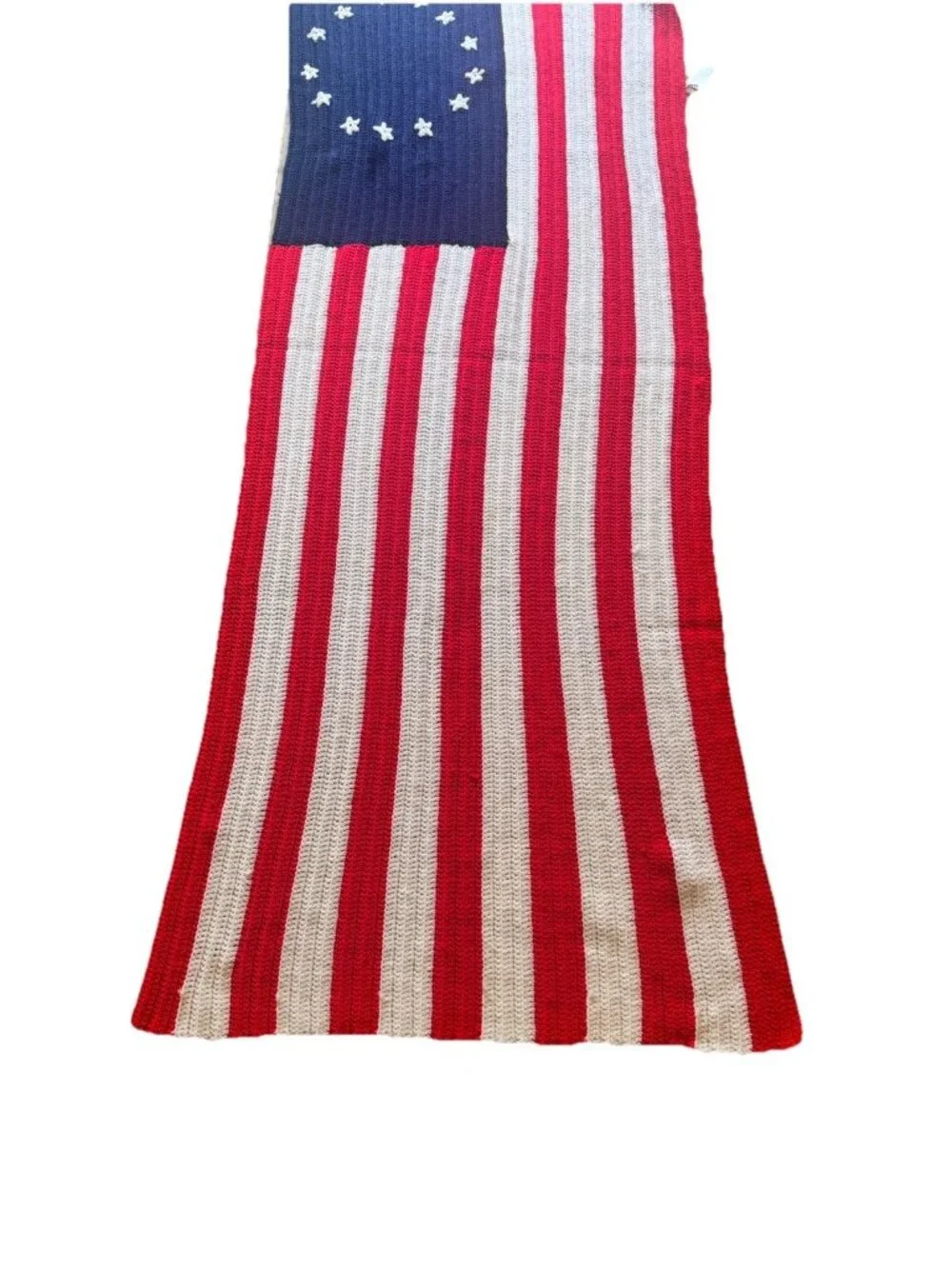 Vintage Crocheted American Flag Afghan Blanket Patriotic America 13 USA 89x33